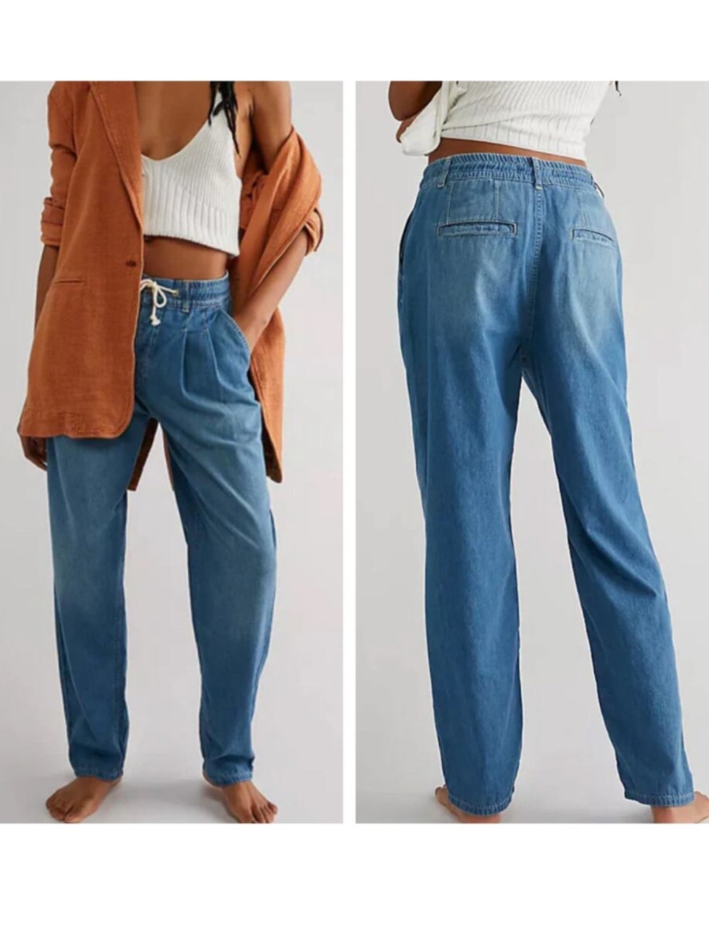 We The Free Luna Pull On Denim Pant in Stardust Blue Drawstring Size M